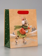 Пакет подарочный новогодний ламинированный с тиснением «Зайка на льду», 18×22.3×10 см - фото 119714856