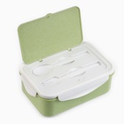Ланч-бокс в школу TAKE IT EASY «Фламинго», с приборами, пшеничная солома, 1.4 л, 21.5×7.3×15 см, зелёный - Фото 3