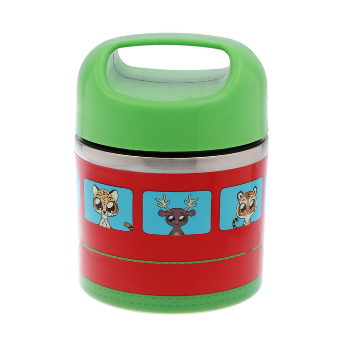 Ланч-бокс "В мире зверей", 630 мл, сохраняет тепло 3 ч, 11 х 15 см, зеленый - Фото 1