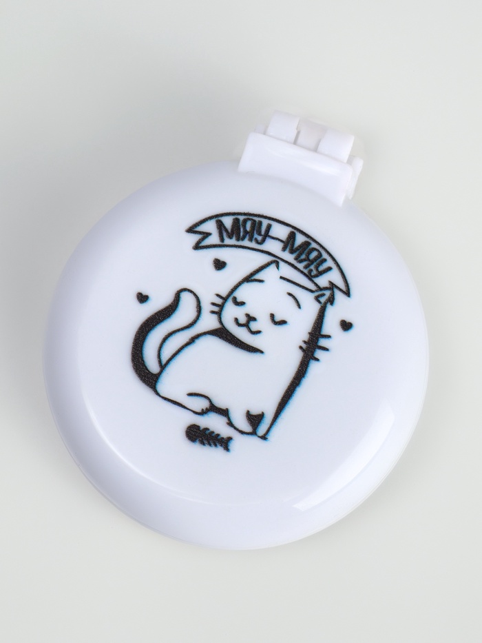 Расчёска массажная «Коты», складная, с зеркалом, 6.5×2.5 см, белая - Фото 1