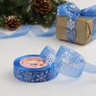 Лента капроновая с тиснением «Фигурные снежинки», 25 мм × 23 ± 1 м, цвет синий/серебряный - Фото 1