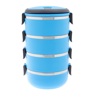 Ланч-бокс, 2 л, 14×26 см, 4 уровня, сохраняет тепло 3 ч, нержавеющая сталь, голубой
