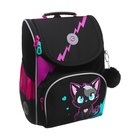 Ранец школьный Стандарт, 33 х 25 х 13 см, Grizzly, + мешок для обуви, чёрный/розовый - фото 25409388