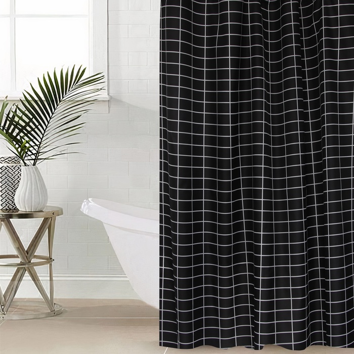 Штора для ванной «Этель. Клетка», 180×180 см, чёрная - Фото 1