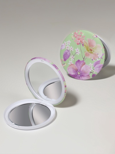 Зеркало складное «Цветы», d = 7,5 см, цвет зелёный