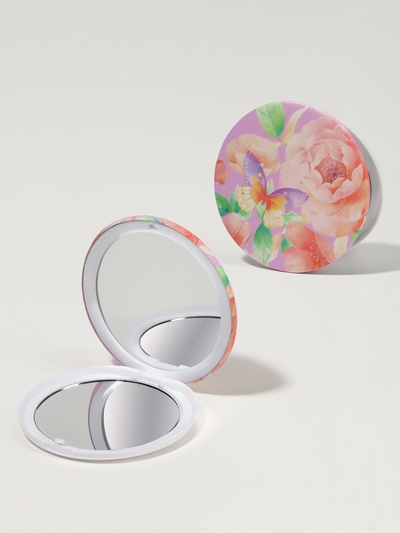 Зеркало складное «Цветы», d = 7,5 см, цвет розовый