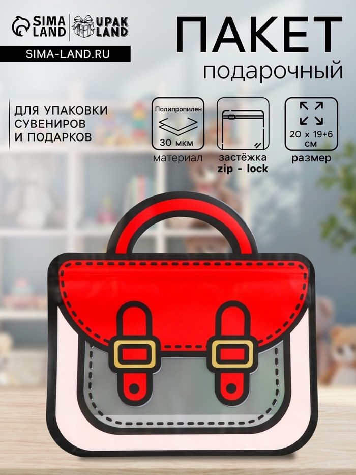 Пакет подарочный, «Портфель», с zip-lock застежкой, 20×19+6 см - Фото 1