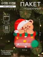 Пакет подарочный новогодний, фигурный «Мишка с колпаком», с zip - lock застежкой, 21×15.5 см - Фото 1