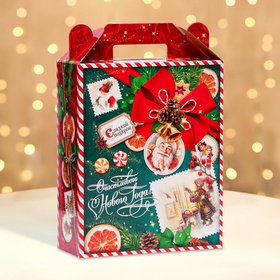 Подарочная коробка новогодняя Изумрудный Винтаж 17?7?25.5 см (комплект 5 шт)