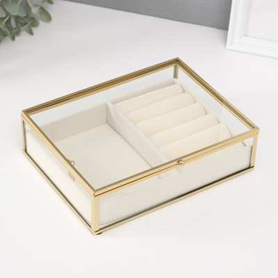 Шкатулка для украшений «Мерлин», стекло с металлическим каркасом, светлая, 16×20×6 см