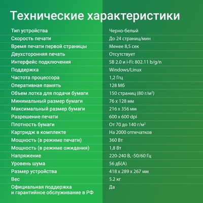 Принтер лазерный Digma DHP-2401W, A4, Wi-Fi, серый