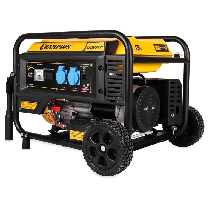 Генератор бензиновый CHAMPION GG3200EW, 4Т, 3.5 кВт, 220 В, электростарт, колеса, счетчик - Фото 1