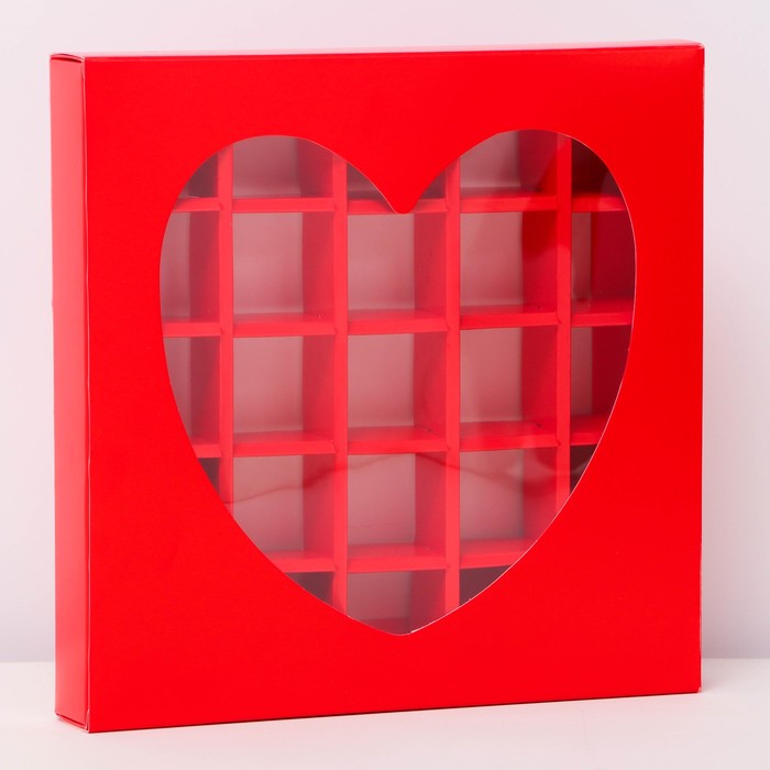 Коробка для 25 конфет, красное сердце, 22×22×3.5 см - Фото 1