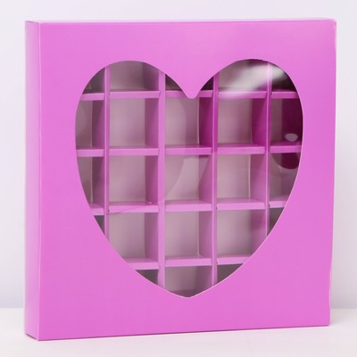 Коробка для конфет 25 шт., розовая, 22×22×3.5 см