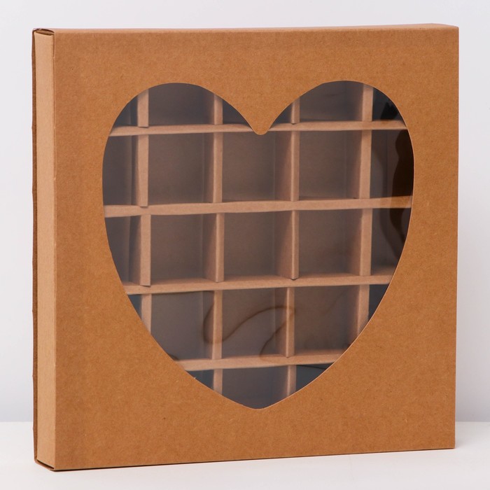 Коробка для 25 конфет, крафт, сердце, 22×22×3.5 см - Фото 1