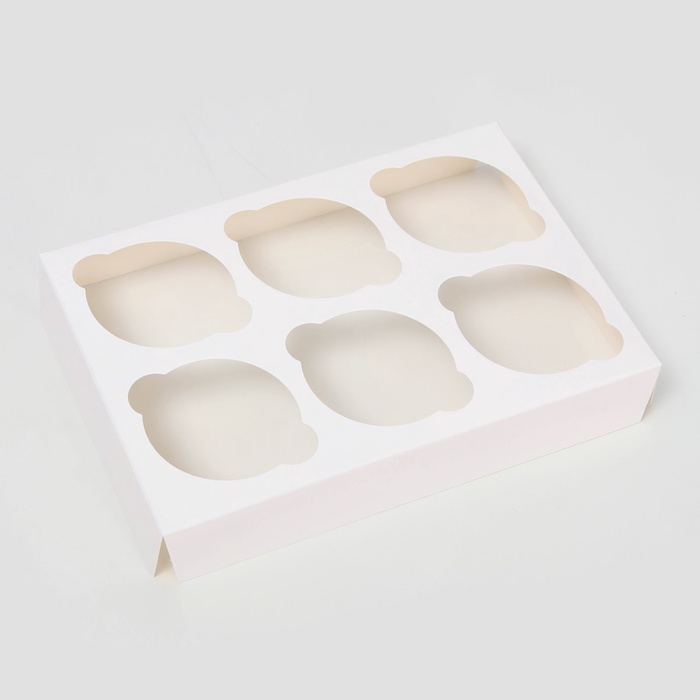 

Коробка для 6 мини-капкейков белая с окном, 18,6 х 13,1 х 8 см