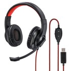Наушники с микрофоном Hama HS-USB400 черный/красный 2м накладные оголовье (00139927) - Фото 1