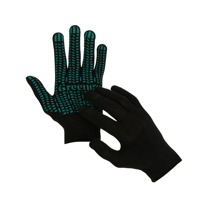 Перчатки садовые, хб, вязка 10 класс, 6 нитей, размер 9, с ПВХ точками, в наборе 5 пар, чёрные, Greengo - Фото 1