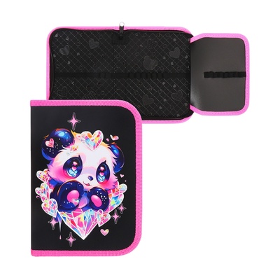 Пенал 1 секция 130×190×30 мм, с откидной планкой, ПКТ 07-22-19 «Панда в сердечках» ламинированный картон