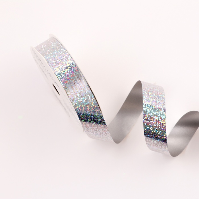 Лента голографическая для декора и подарков, серебро, 2 см × 50 м - Фото 1