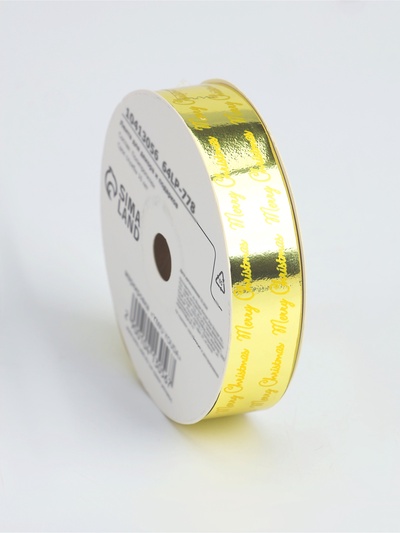 Лента новогодняя для декора и подарков «С рождеством», золотая, 2 см × 50 м