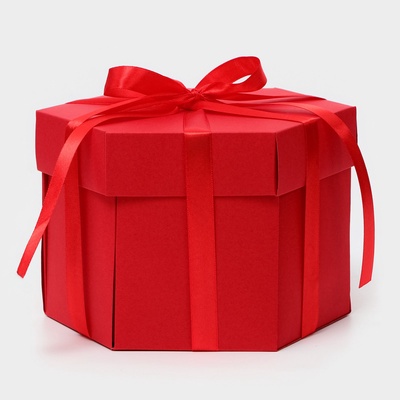 Коробка - сюрприз раскладушка, красная, с лентой и двойным скотчем для сборки, 19×13 см