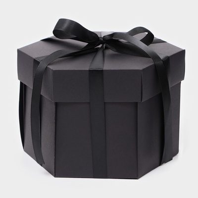 Коробка - сюрприз раскладушка, чёрная, с лентой и двойным скотчем для сборки, 19×13 см