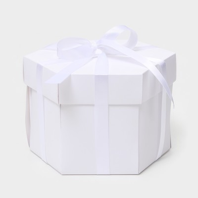 Коробка - сюрприз раскладушка, белая, с лентой и двойным скотчем для сборки, 19×13 см