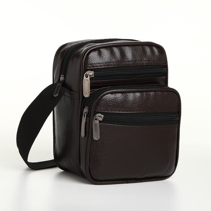 Сумка кросс-боди мужская на молнии, 3 наружных кармана, 18×9.5×15.5 см, коричневая - Фото 1
