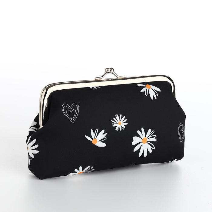 Косметичка женская на фермуаре, маленькая, с принтом, чёрная - Фото 1