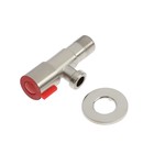 Кран угловой ZEIN engr, 1/2" × 1/2", кран-букса латунь/керамика, нерж. сталь, сатин/красный - Фото 5