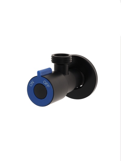 Кран угловой ZEIN engr, 1/2" х 1/2", кран-букса латунь/керамика, нерж. сталь, черный/синий