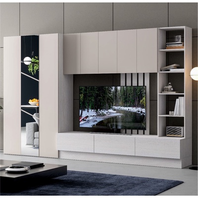 Стенка в гостиную «Лиза», 3400×550×2150 мм, цвет сатин/анкор белый