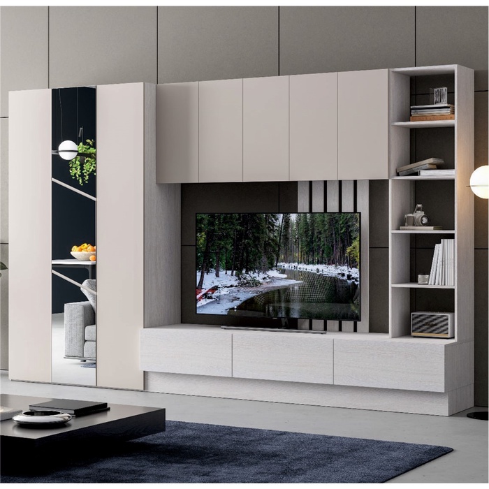Стенка в гостиную «Лиза», 3400×550×2150 мм, цвет сатин/анкор белый - Фото 1