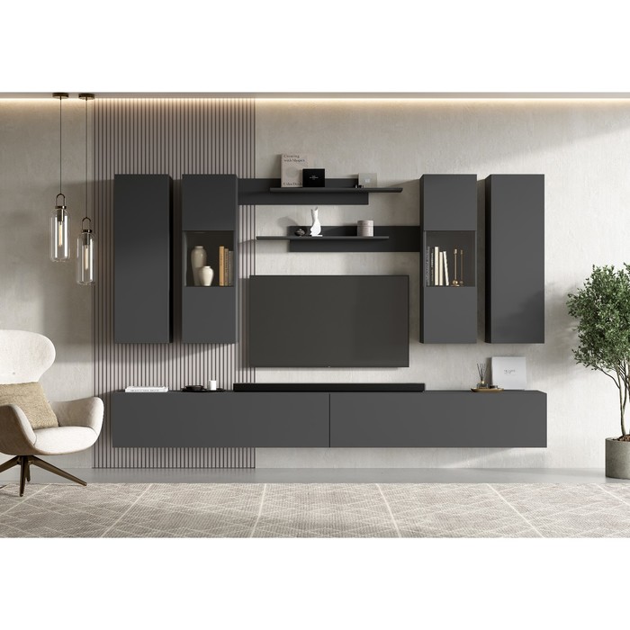 Гостиная модульная подвесная «Оникс», 3204×392×2000 мм, цвет графит - Фото 1