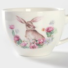 УЦЕНКА Чайная пара фарфоровая Доляна «Зайка», 2 предмета: чашка 250 мл, блюдце d=15 см, цвет белый - Фото 4