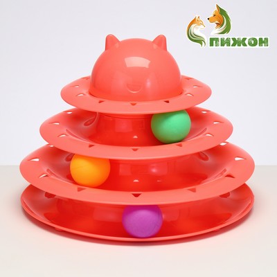 Игровой комплекс «Пижон» для кошек с 3 шариками, 24.5×24.5×13 см, розовый