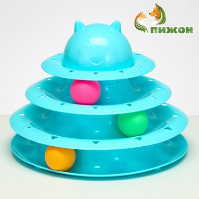 Игровой комплекс «Пижон» для кошек с 3 шариками, 24.5×24.5×13 см, голубой