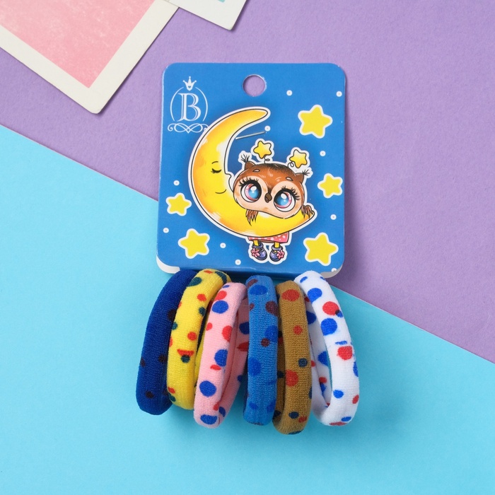 Резинки для волос Выбражулька «Венди», набор 6 шт., сонный месяц, 4 см, пятна - Фото 1