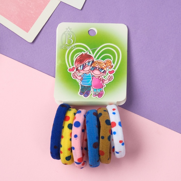 Резинки для волос Выбражулька «Амурные дела», набор 6 шт., любовь, 4 см, пятна - Фото 1