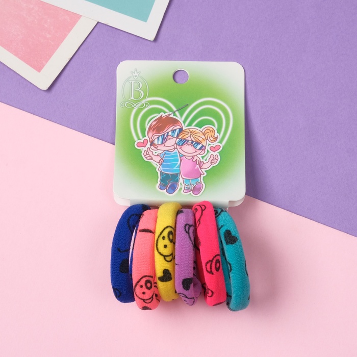 Резинки для волос Выбражулька «Амурные дела», набор 6 шт., любовь, 4 см, мишки - Фото 1