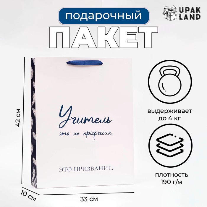 Пакет подарочный ламинированный вертикальный «Учителю», 31×40×11.5 см - Фото 1