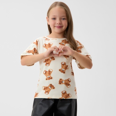 Футболка для девочки KAFTAN «Мишки», бежевая, размер 28, рост 86-92 см