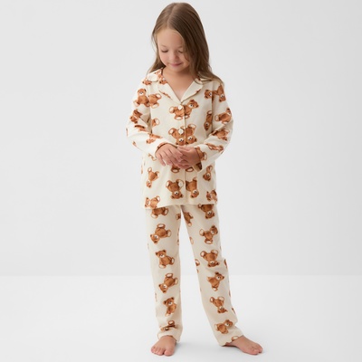 Пижама детская (рубашка, брюки) KAFTAN «Мишка», бежевая, размер 32 (110-116 см)
