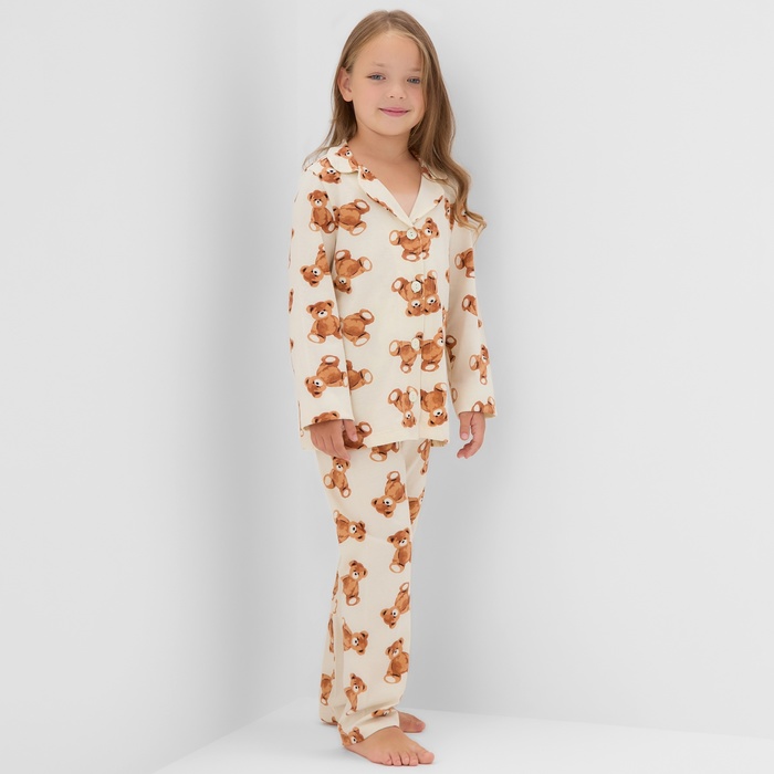 Пижама детская: рубашка, брюки, KAFTAN «Мишка», бежевая, рост 110-116 см - Фото 1