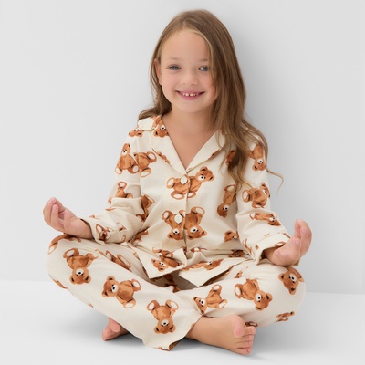 Пижама детская (рубашка, брюки) KAFTAN «Мишка», бежевая, размер 32 (110-116 см)