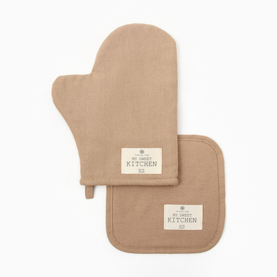 Кухонный набор «Этель» ECO: варежка 20×28 см, прихватка 19×19 см, 70% хлопок, 30% лён, бежевый