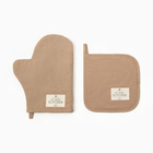 Набор кухонный «Этель» ECO: бежевый, варежка 20×28 см, прихватка 19×19 см, 70% хлопок, 30% лён - Фото 2