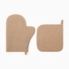 Набор кухонный «Этель» ECO: бежевый, варежка 20×28 см, прихватка 19×19 см, 70% хлопок, 30% лён - Фото 3