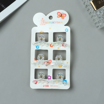 Крабики для волос«Аванти», петля, 3 см, набор 6 шт., прозрачные